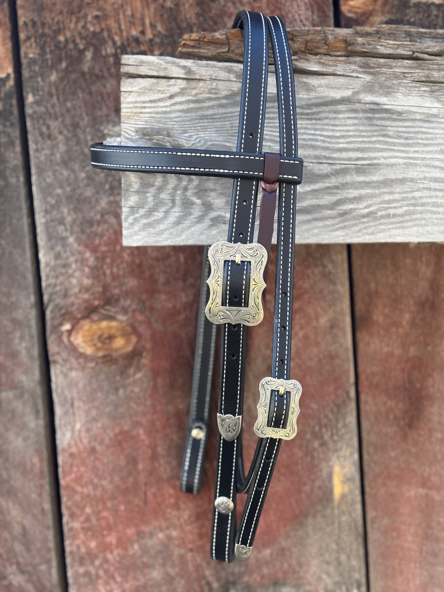 English Bridle Snaffle Headstall w/Silver Hardware