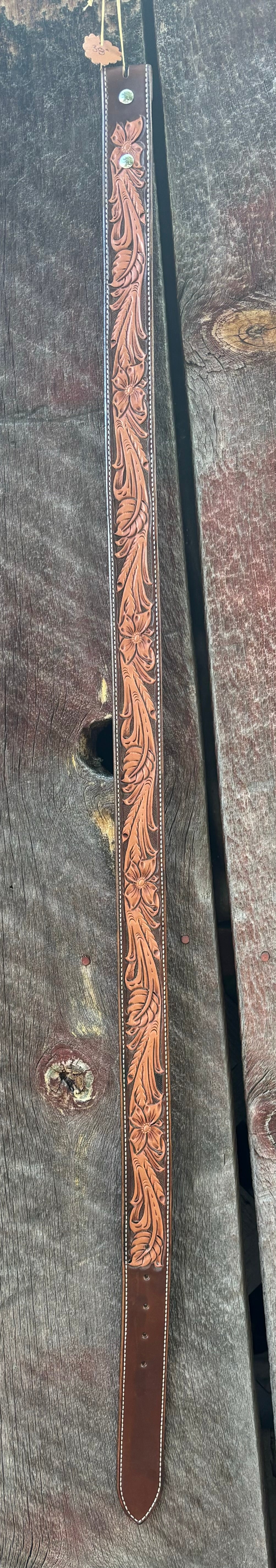 38" Floral belt w/brown dyed background