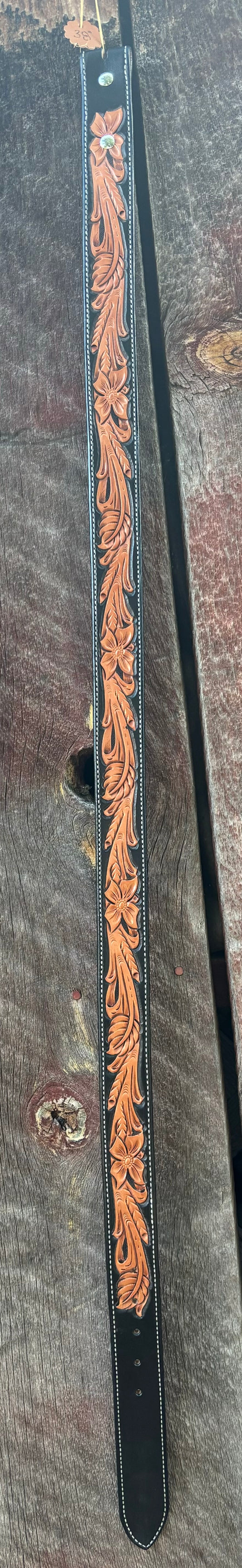 38" Floral belt w/black dyed background