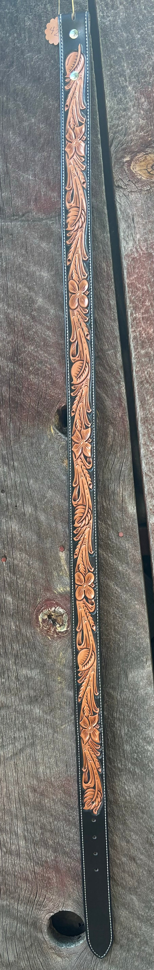 42" Floral belt w/black dyed background